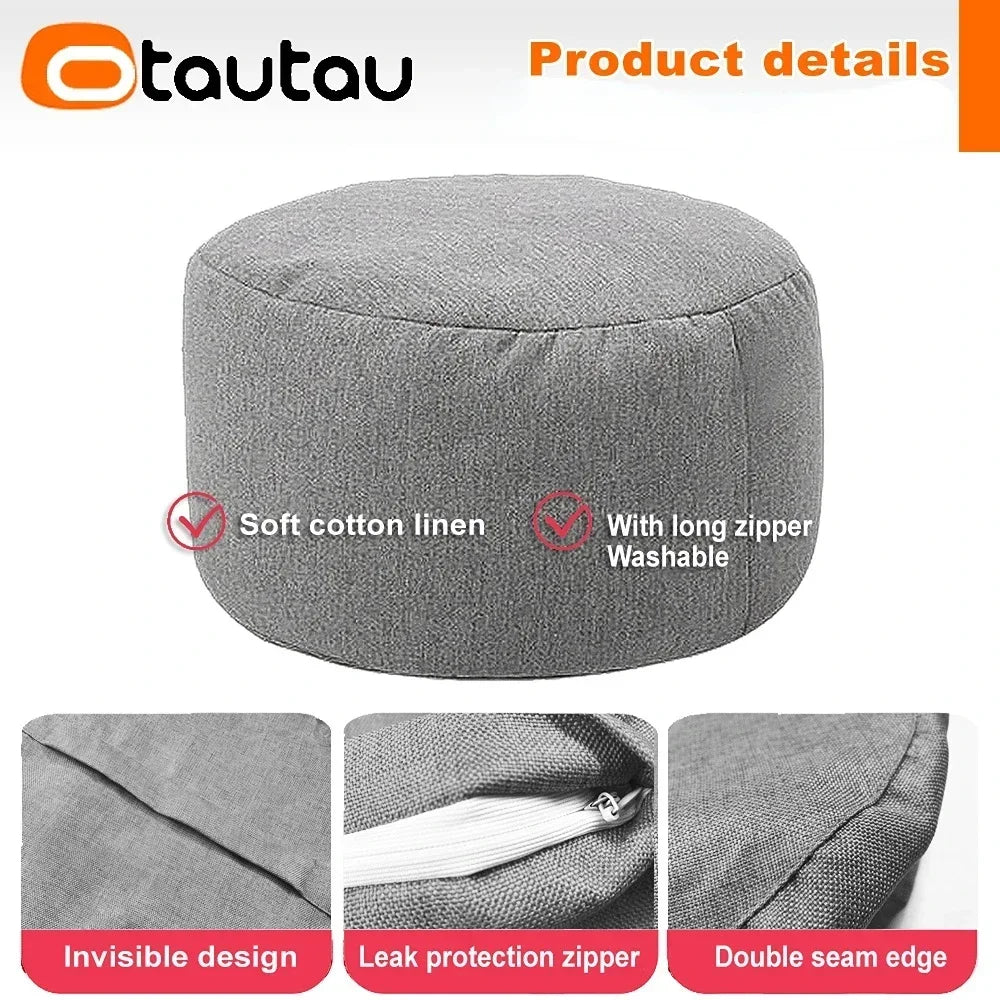 Pouf en lin OTAUTAU avec rembourrage Pouf Pouf Ottoman Repose-pieds Tatami Tabouret rond Futon Pouf Meubles de salon de détente