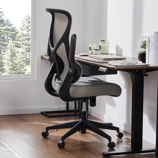 Silla ergonómica de escritorio para computadora con respaldo alto, giratoria, con ruedas y brazos abatibles, con soporte lumbar de malla JHK