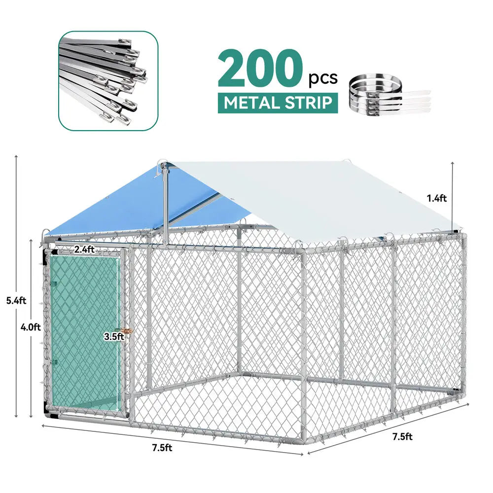 Perrera para perros para exteriores de 90,5 L x 90,5 W x 64,9 H con puerta de metal y corrales para perros con techo