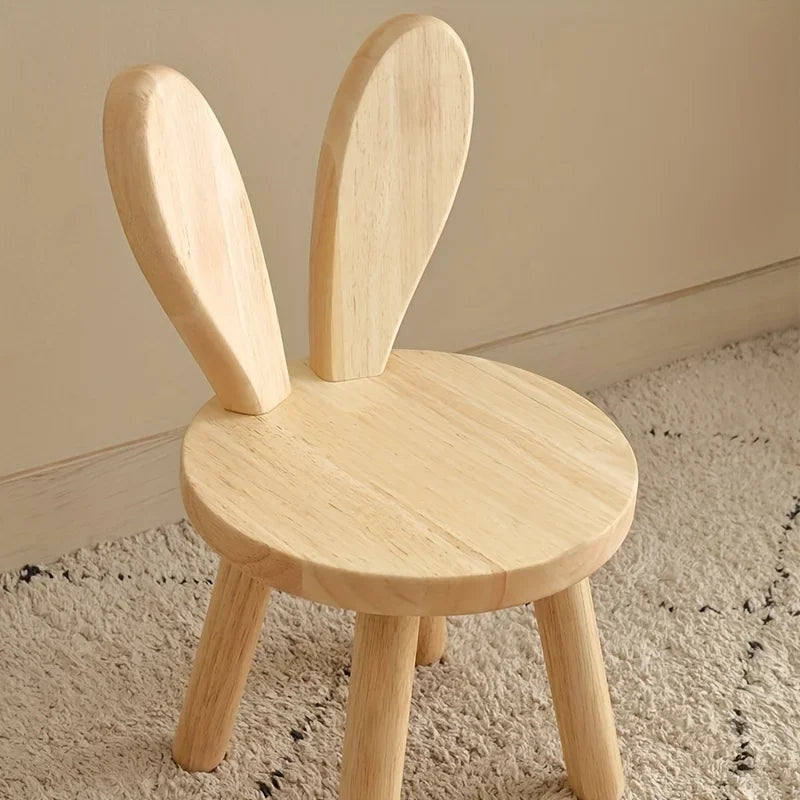 Taburete pequeño creativo de madera maciza con orejas de conejo, taburete pequeño decorativo para niños