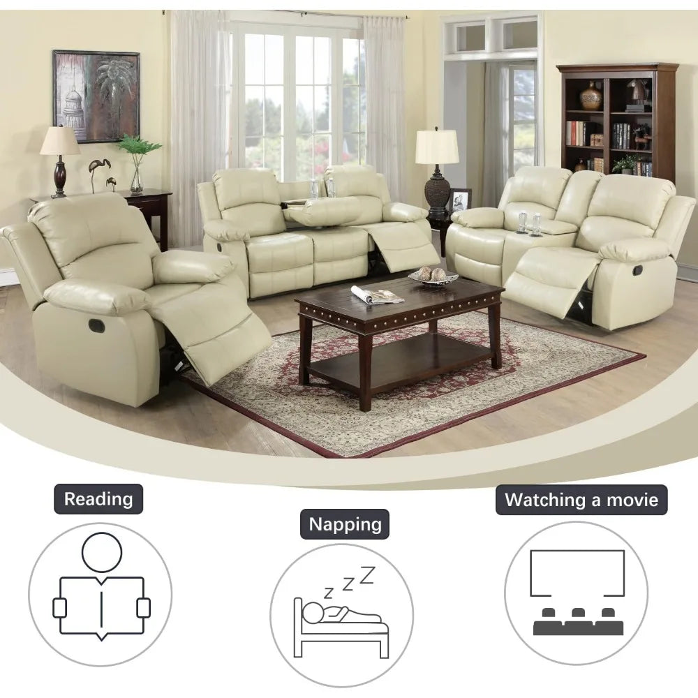 Reclining Sofas Set 3 Pieces Living Room Furniture Sets Leather Recliner Sofa Set Loveseat Chair Furniture Sofa Set