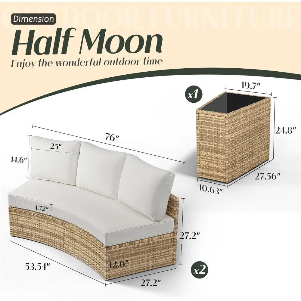 Ensemble de conversation pour patio, ensemble de meubles de patio ronds sectionnels en demi-lune de 7 pièces, avec grand ensemble de rangement, table en coin et canapé en osier