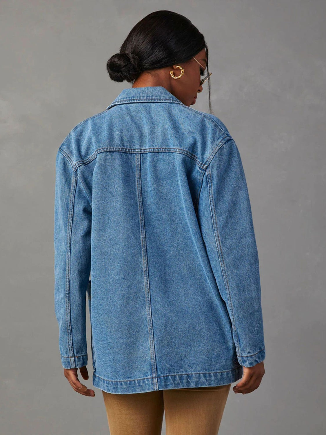 Collared Neck Long Sleeve Denim Jacket